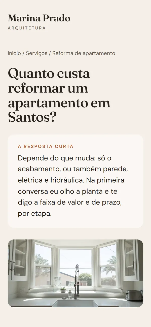 A página de reforma no celular.