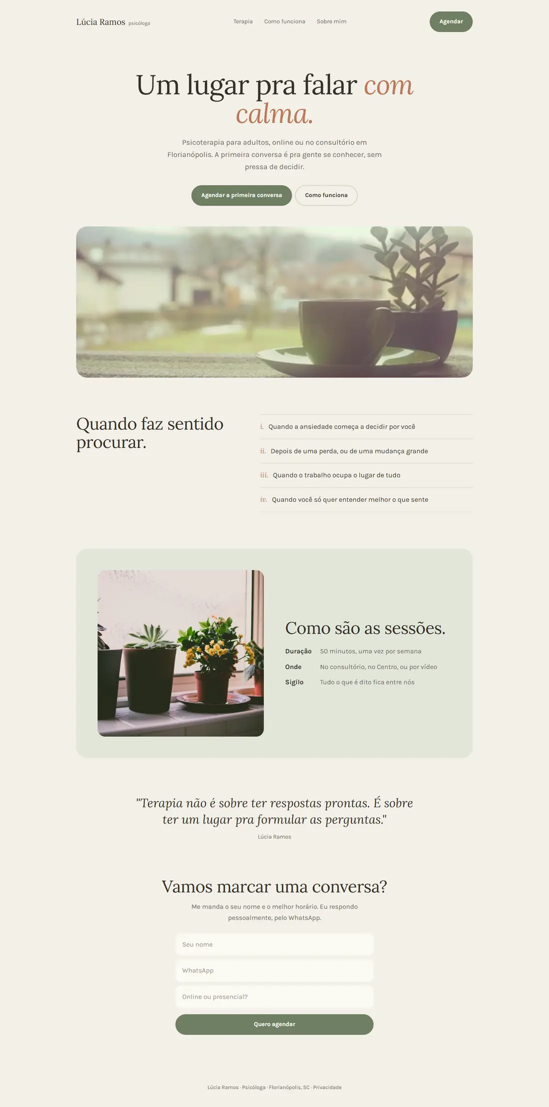 A página inicial inteira do site de exemplo de psicologia.